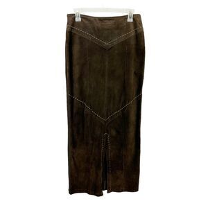 Equestrian Brand Brown Suede Skirt Stitch Detail Horse Riding w/ Slits Size S